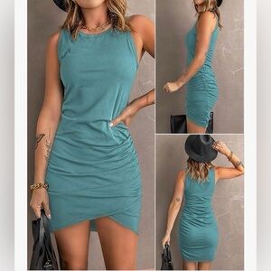 NWOT Sleeveless Ruched Teal Bodycon Dress